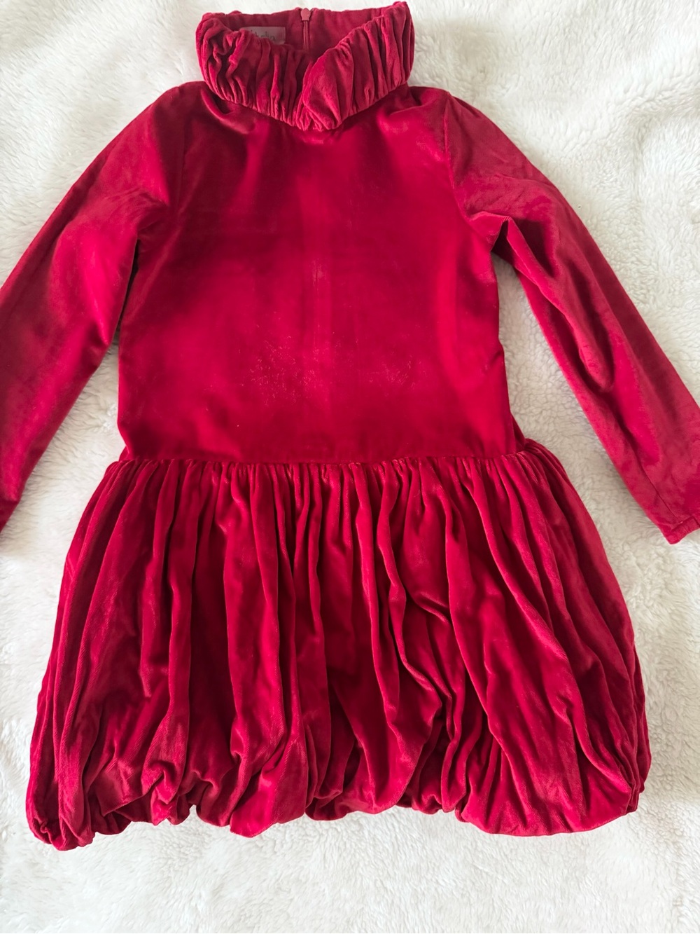 NIKOLIA Girls Red Velvet Ruffled Bubble Dress - Picture 9 of 17